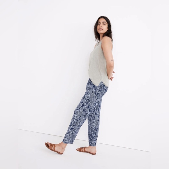 Madewell Tapered Huston Pull-On Crop Ankle Pants Paisley Blue White Floral Small - Picture 11 of 11